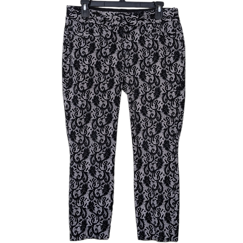 CANDIE'S Audrey Ankle Cropped 11 Paisley Black Silver Gray Casual Pants Capri - Picture 2 of 6